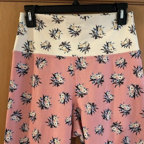 Beach Riot Sport Women’s Ayla Floral Ribbed Leggings Pink Cream Size XL